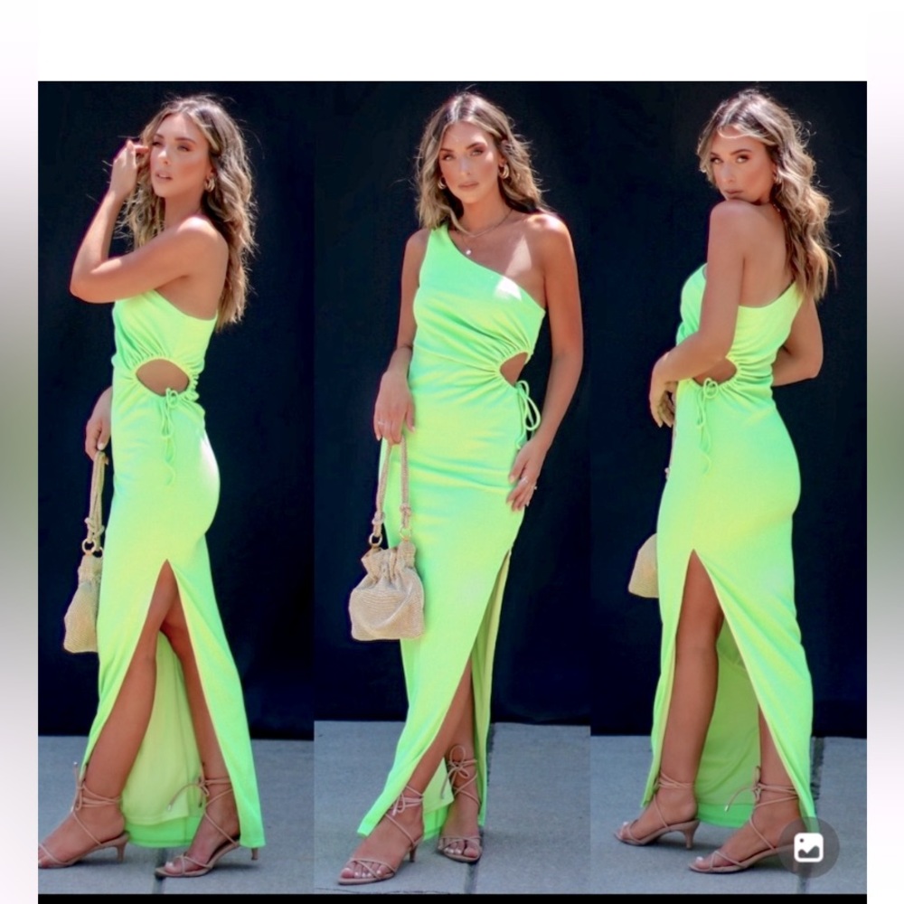 Mariana One Shoulder Cutout Maxi Dress - Lime green
